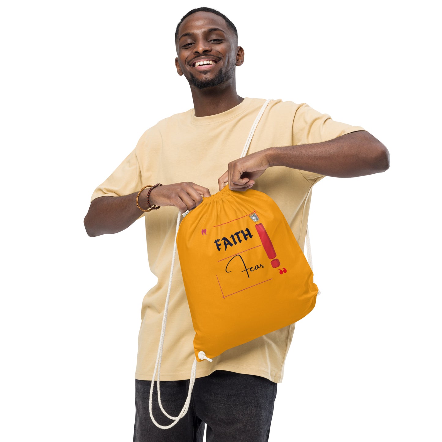 “Faith Over Fear!”Organic cotton drawstring bag
