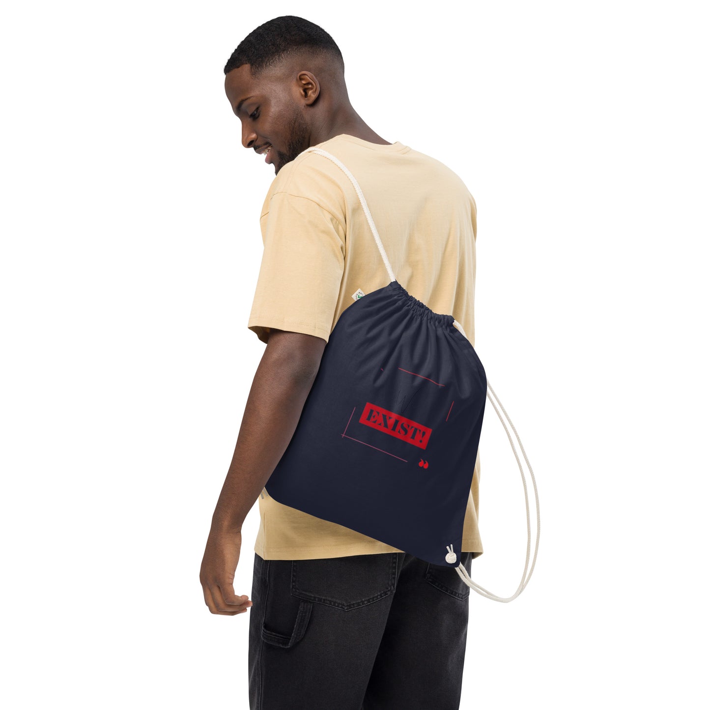 “We Exist!”Organic cotton drawstring bag